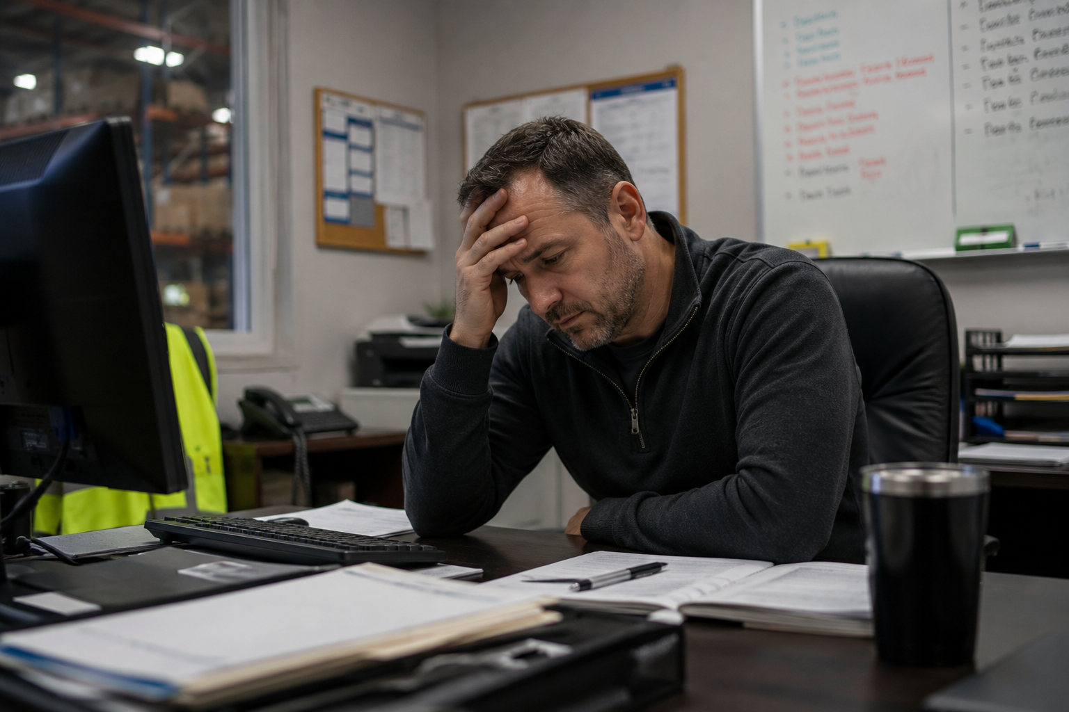 Manager upset with at a desk