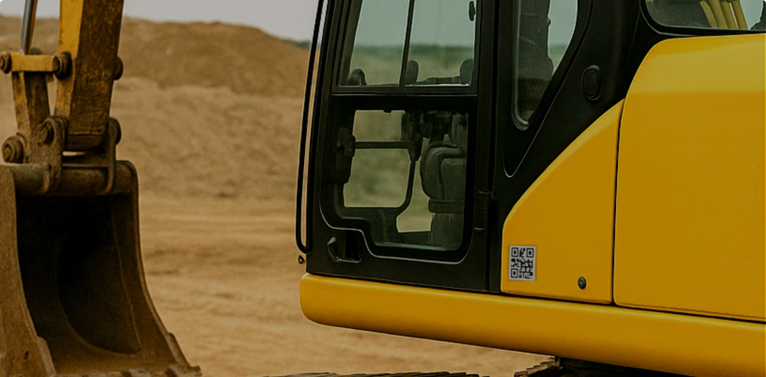 Excavator with a QR Code on the side