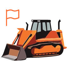 Bulldozer equipment with flag icon