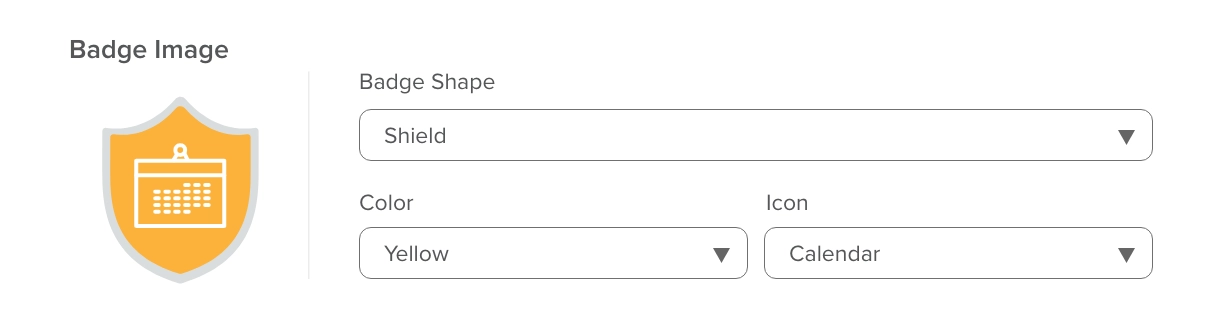 Tyfoom custom badge builder showing badge shape, color, and icon options